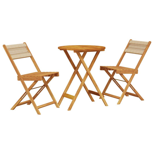 3 Piece Bistro Set Beige Polypropylene and Solid Wood