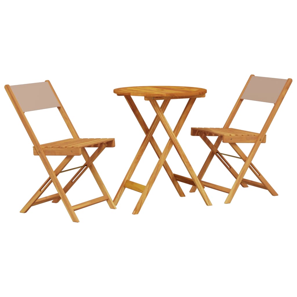 Bistro Set | Taupe | Solid acacia wood and polyester | Compact | Foldable