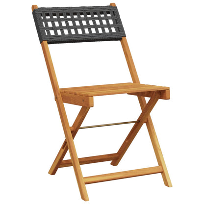 Bistro Set | Black | Solid acacia wood, PE rattan | Compact | Foldable