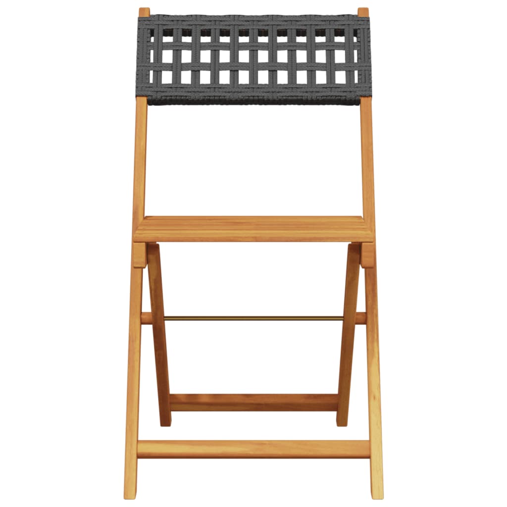 Bistro Set | Black | Solid acacia wood, PE rattan | Compact | Foldable