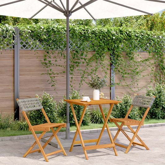 Bistro Set | Grey | Solid acacia wood with oil finish, PE rattan | Medium