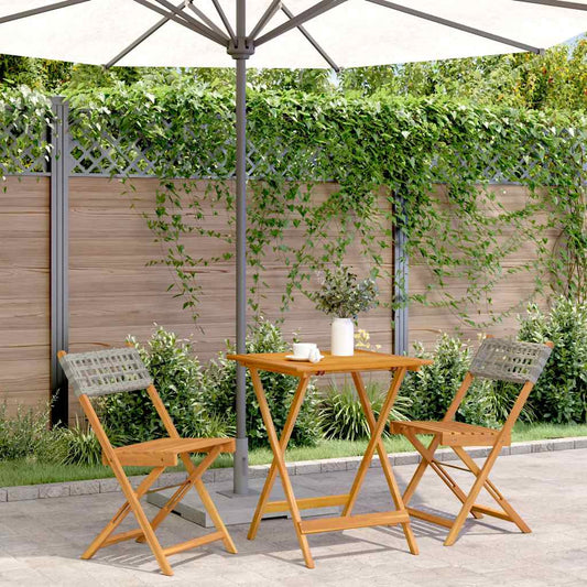 3 Piece Bistro Set Grey Poly Rattan and Solid Wood