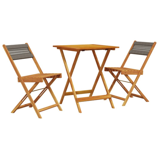 Bistro Set | Grey | Solid acacia wood, Polypropylene | Compact | Foldable
