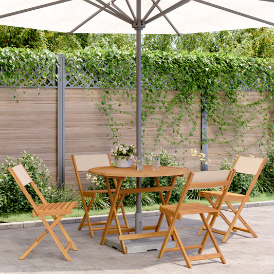 5 Piece Garden Dining Set Beige Fabric and Solid Wood