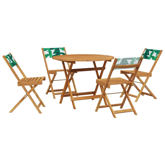 5 Piece Garden Dining Set Leaf Pattern Fabric and Solid Wood