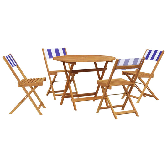 5 Piece Garden Dining Set Blue and White Fabric and Solid Wood