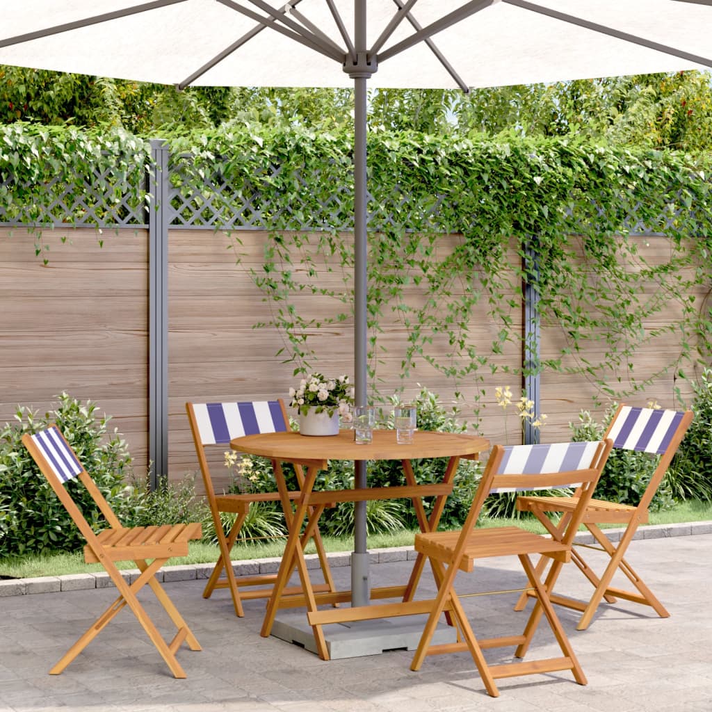5 Piece Garden Dining Set Blue and White Fabric and Solid Wood