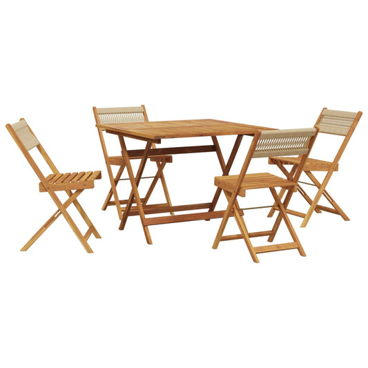 5 Piece Garden Dining Set Beige Polypropylene and Solid Wood