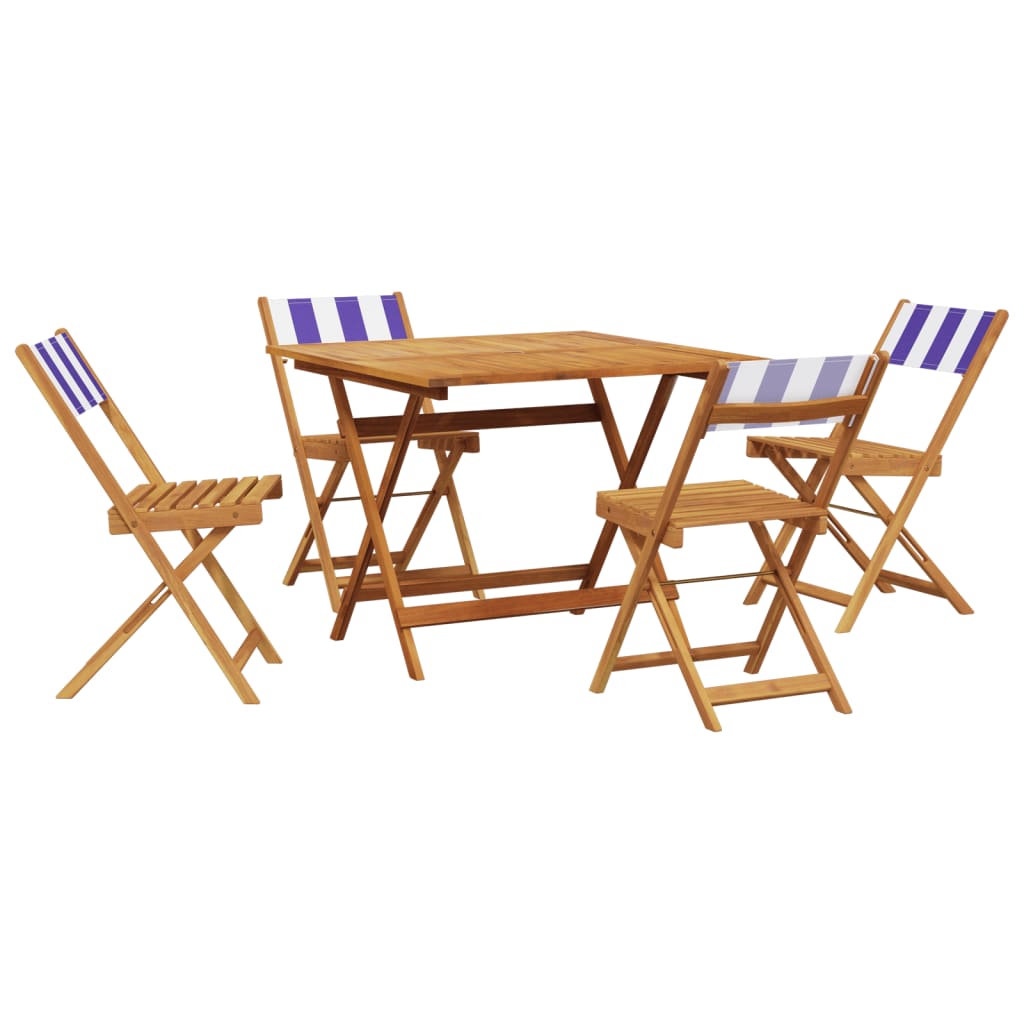 5 Piece Garden Dining Set Blue and White Fabric and Solid Wood