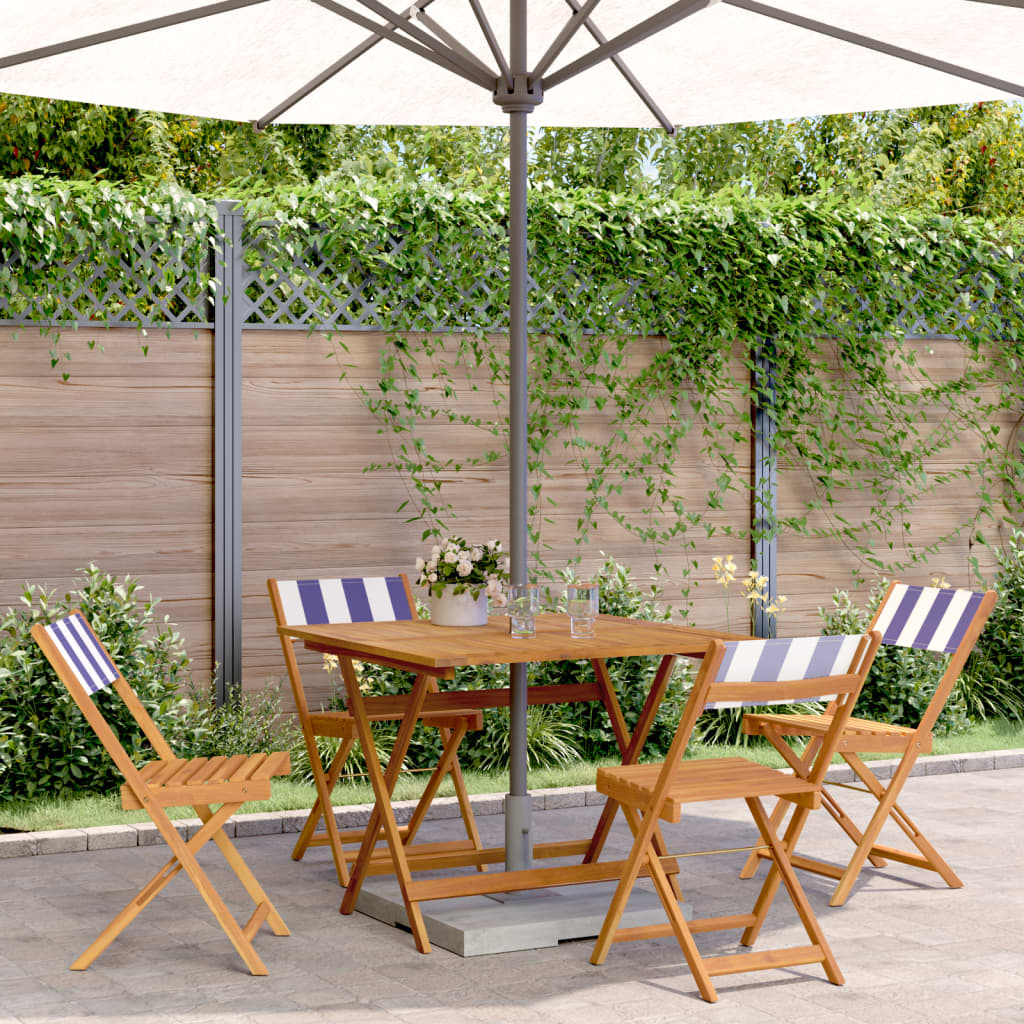 5 Piece Garden Dining Set Blue and White Fabric and Solid Wood