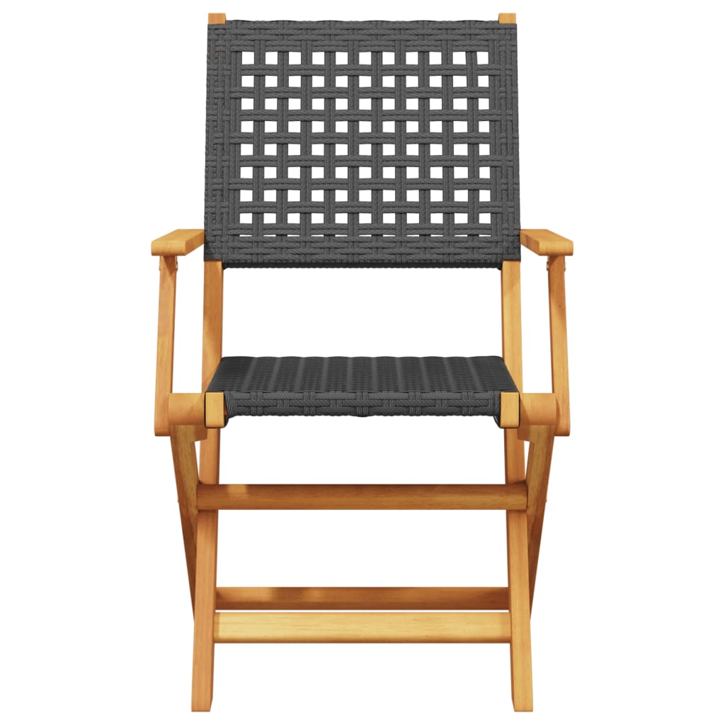 Bistro Set | Black | Poly Rattan, Solid Acacia wood with an oil finish