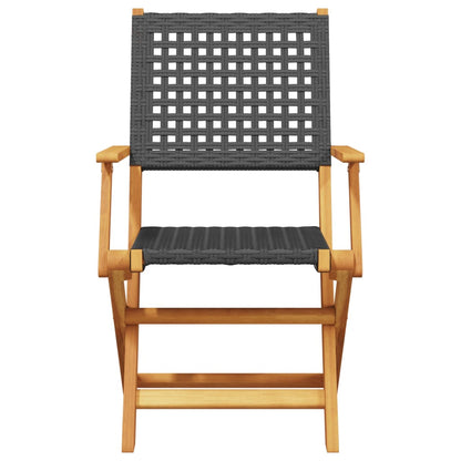 Bistro Set | Black | Poly Rattan, Solid Acacia wood with an oil finish