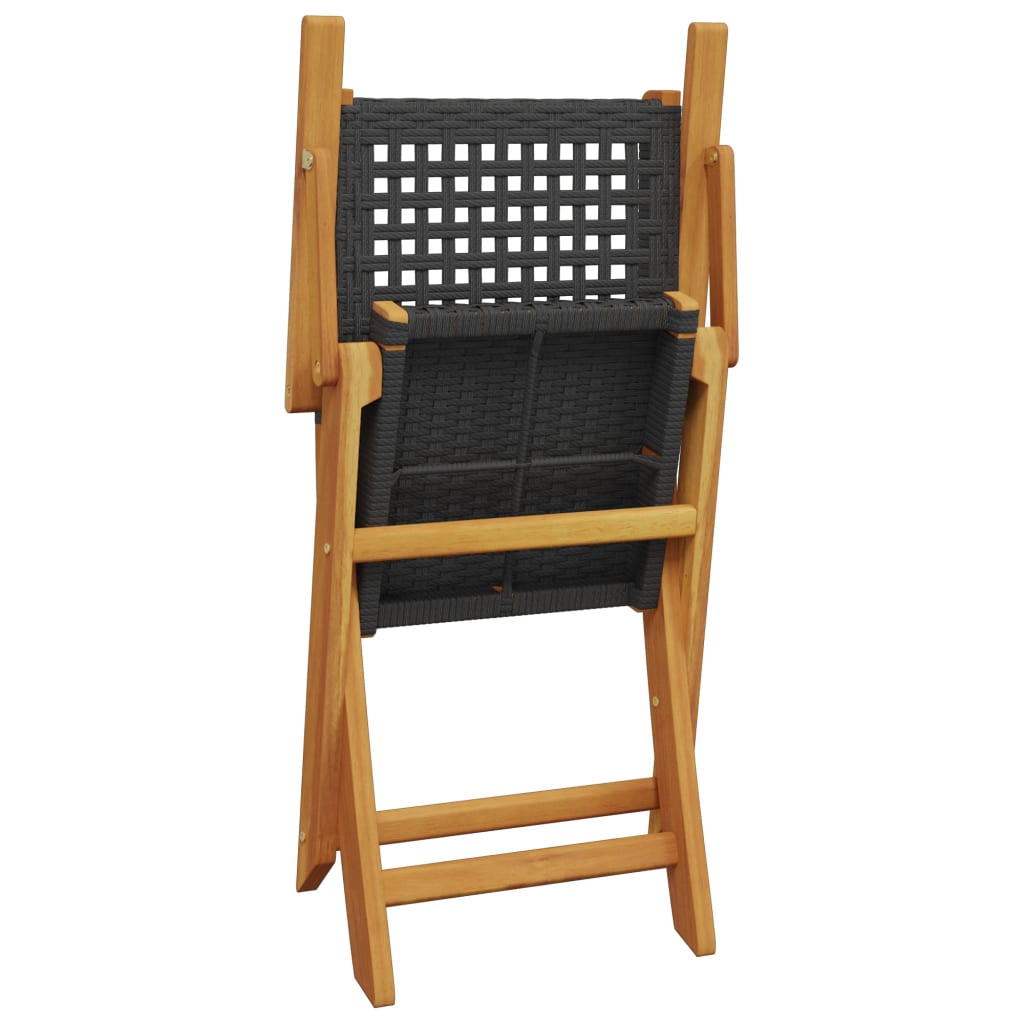 Bistro Set | Black | Poly Rattan, Solid Acacia wood with an oil finish