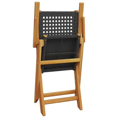 Bistro Set | Black | Poly Rattan, Solid Acacia wood with an oil finish