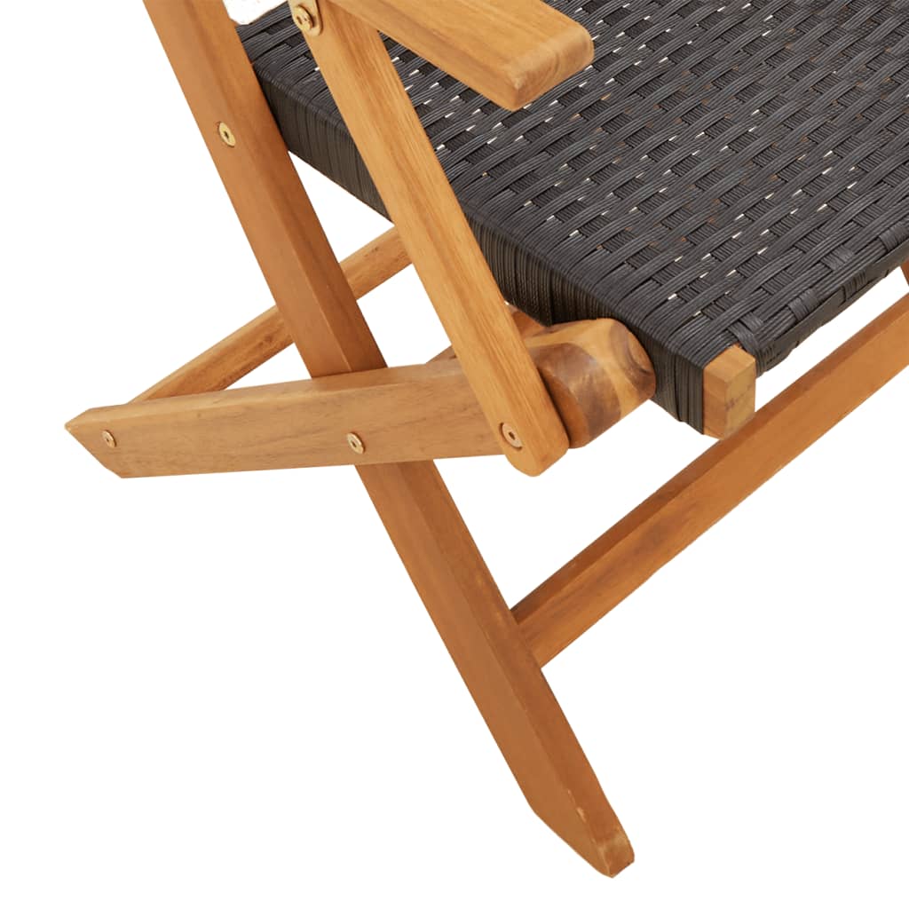 Bistro Set | Black | Poly Rattan, Solid Acacia wood with an oil finish