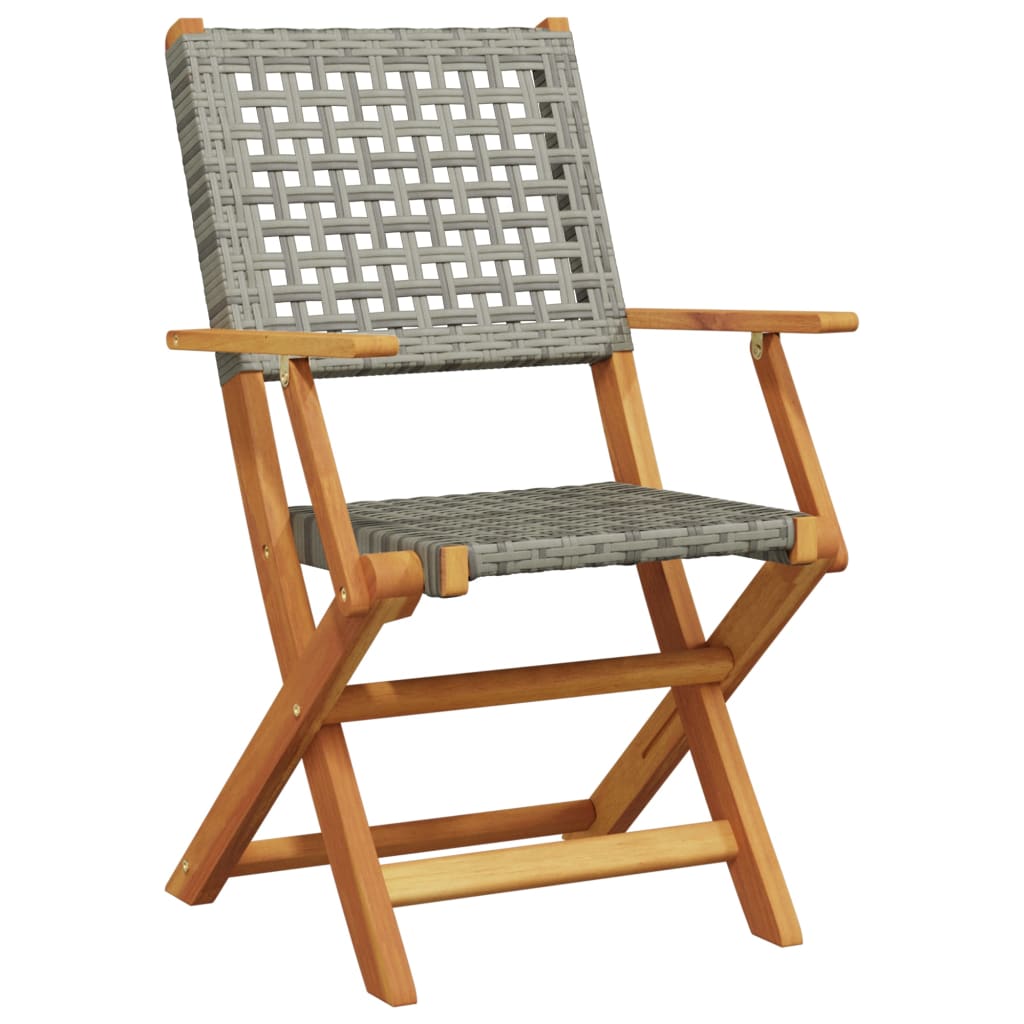 Bistro Set | Grey and Natural Wood | Solid acacia wood, PE rattan | Small