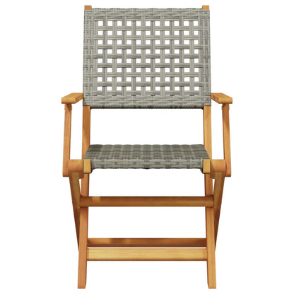 Bistro Set | Grey and Natural Wood | Solid acacia wood, PE rattan | Small