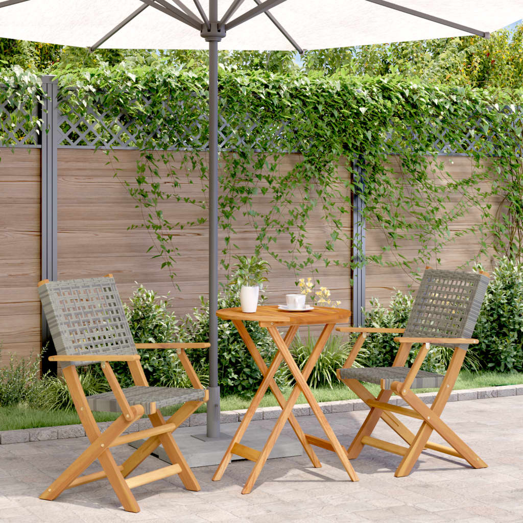 Bistro Set | Grey and Natural Wood | Solid acacia wood, PE rattan | Small