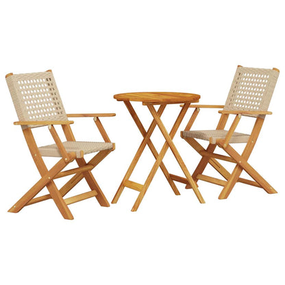 Bistro Set | Beige | Solid Acacia wood with an oil finish, PE rattan
