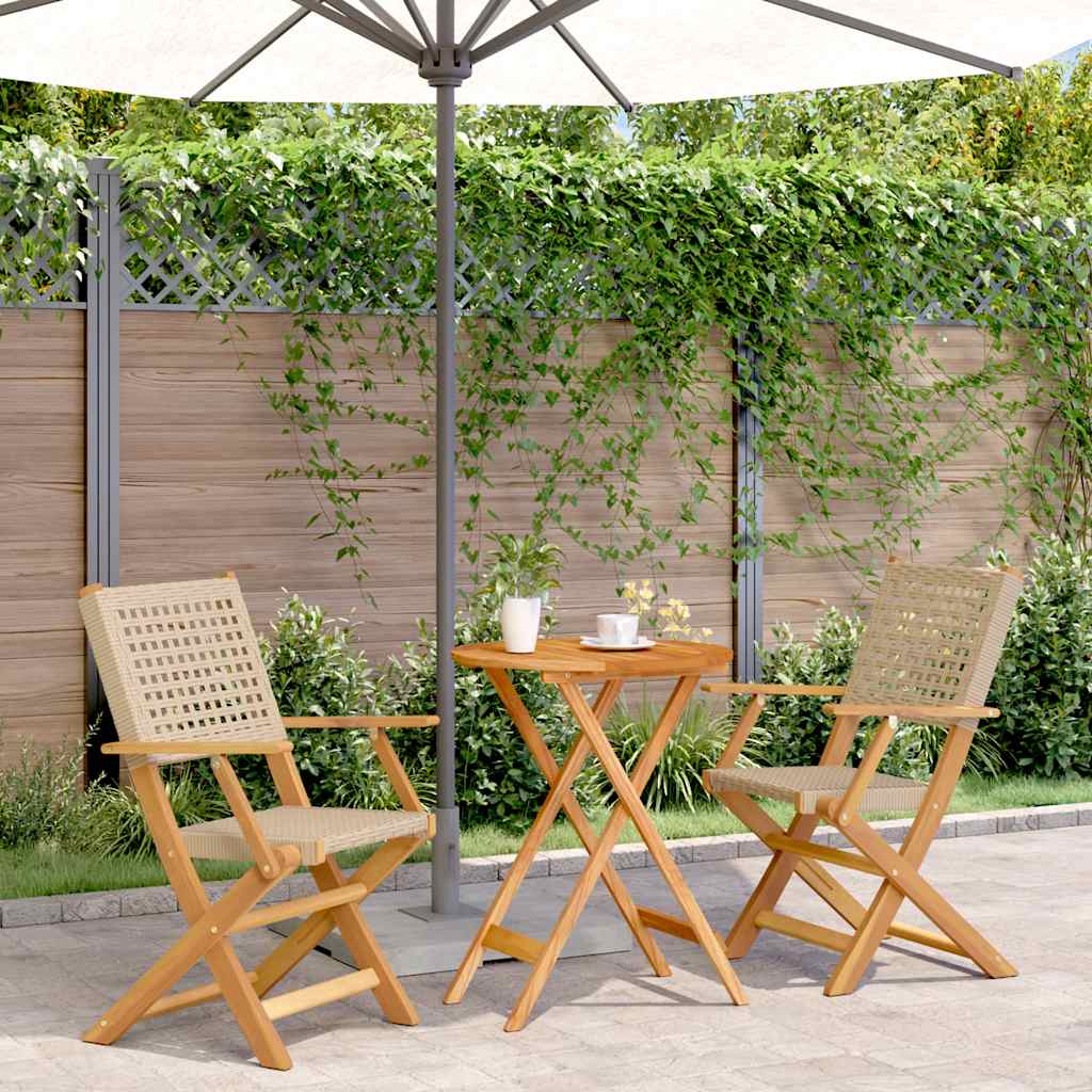 Bistro Set | Beige | Solid Acacia wood with an oil finish, PE rattan