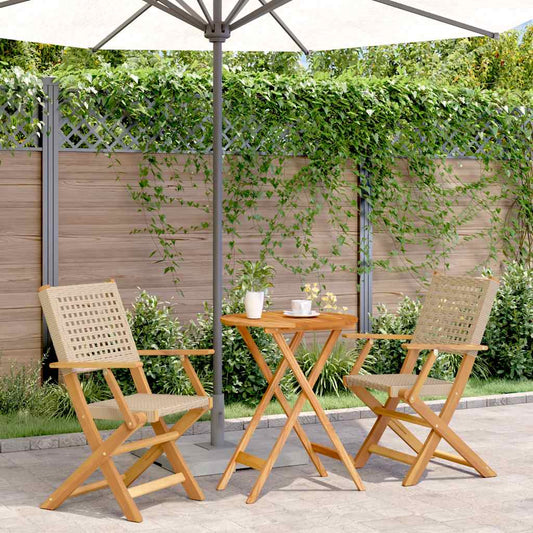 Bistro Set | Beige | Solid Acacia wood with an oil finish, PE rattan