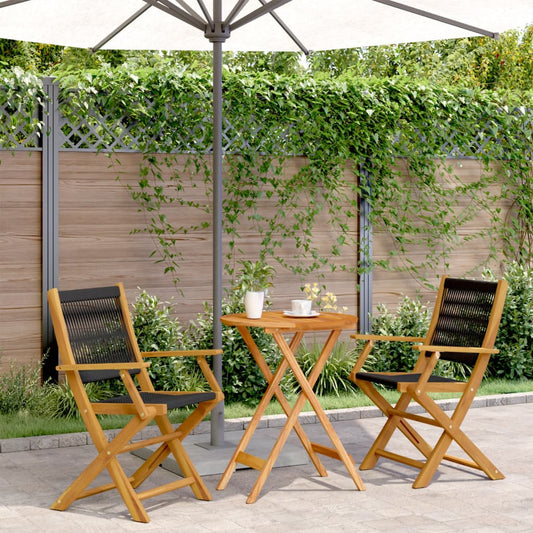 Bistro Set | Black | Solid acacia wood, Polypropylene | Compact