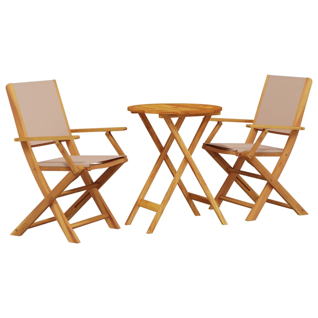 Bistro Set | Taupe | Solid Acacia wood, 100% Polyester Fabric | Compact