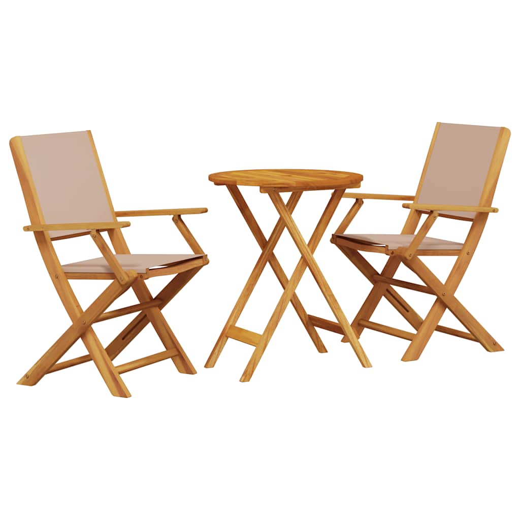 3 Piece Bistro Set Taupe Fabric and Solid Wood