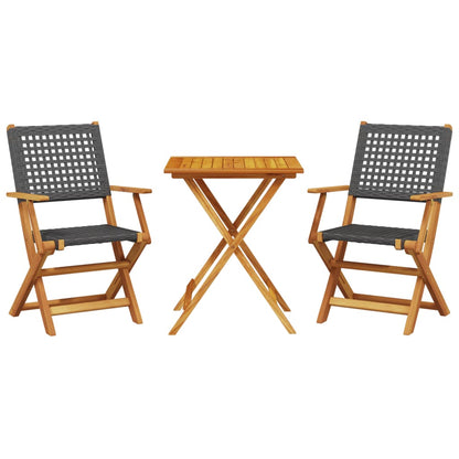 Bistro Set | Black | Solid acacia wood, PE rattan | Compact | Foldable