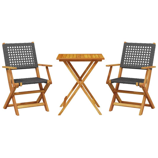 3 Piece Bistro Set Black Poly Rattan and Solid Wood