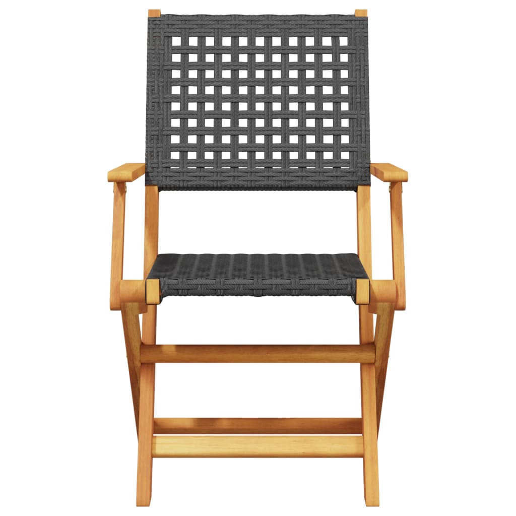 Bistro Set | Black | Solid acacia wood, PE rattan | Compact | Foldable