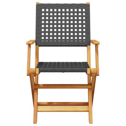 Bistro Set | Black | Solid acacia wood, PE rattan | Compact | Foldable