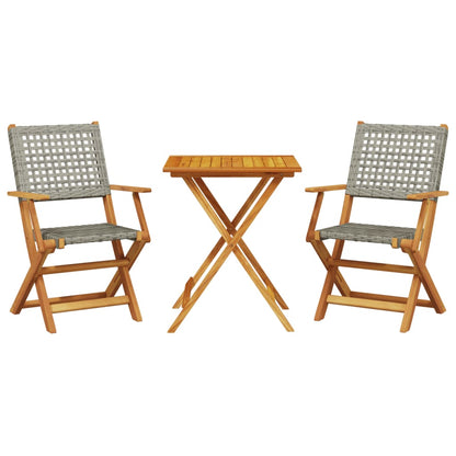 Bistro Set | Grey | Solid acacia wood, PE rattan | Medium | Foldable
