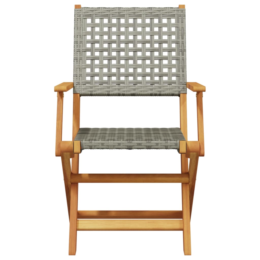 Bistro Set | Grey | Solid acacia wood, PE rattan | Medium | Foldable