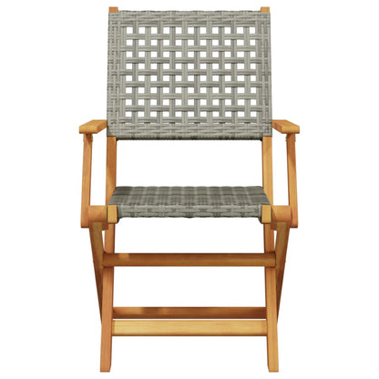 Bistro Set | Grey | Solid acacia wood, PE rattan | Medium | Foldable