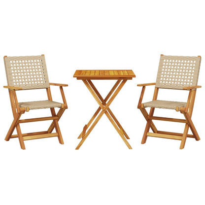 Bistro Set | Beige | Solid acacia wood and PE rattan | Foldable