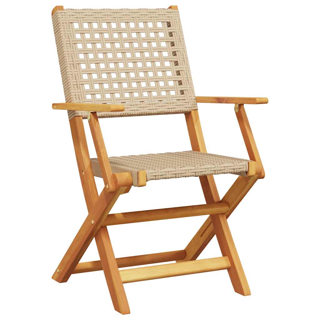 Bistro Set | Beige | Solid acacia wood and PE rattan | Foldable
