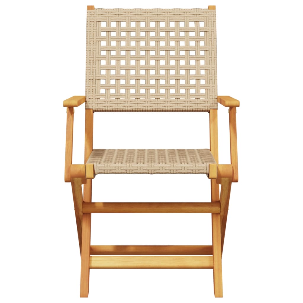 Bistro Set | Beige | Solid acacia wood and PE rattan | Foldable
