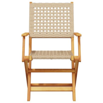 Bistro Set | Beige | Solid acacia wood and PE rattan | Foldable