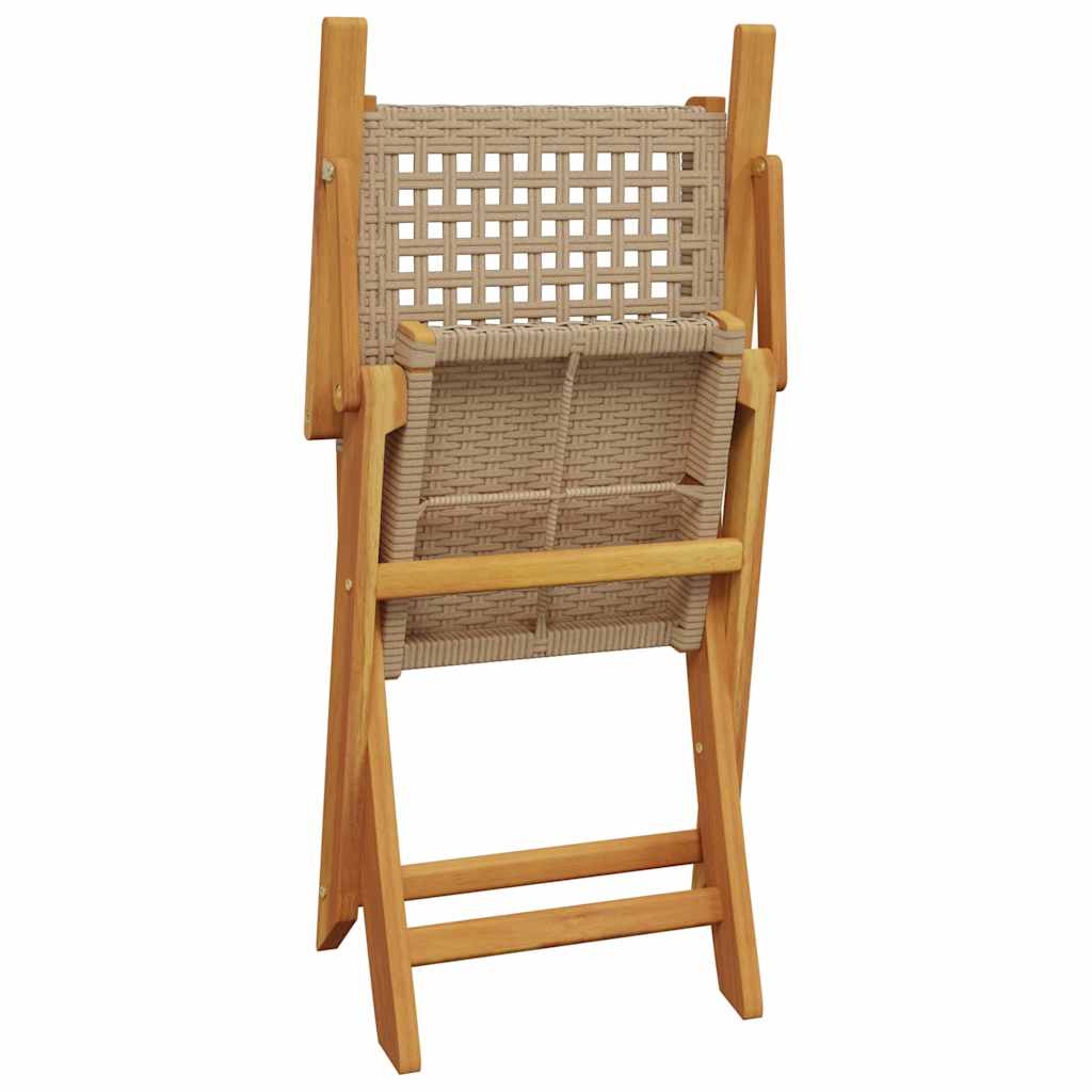 Bistro Set | Beige | Solid acacia wood and PE rattan | Foldable
