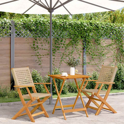 Bistro Set | Beige | Solid acacia wood and PE rattan | Foldable