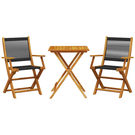 Bistro Set | Black, Natural Wood | Solid Acacia wood, Polypropylene