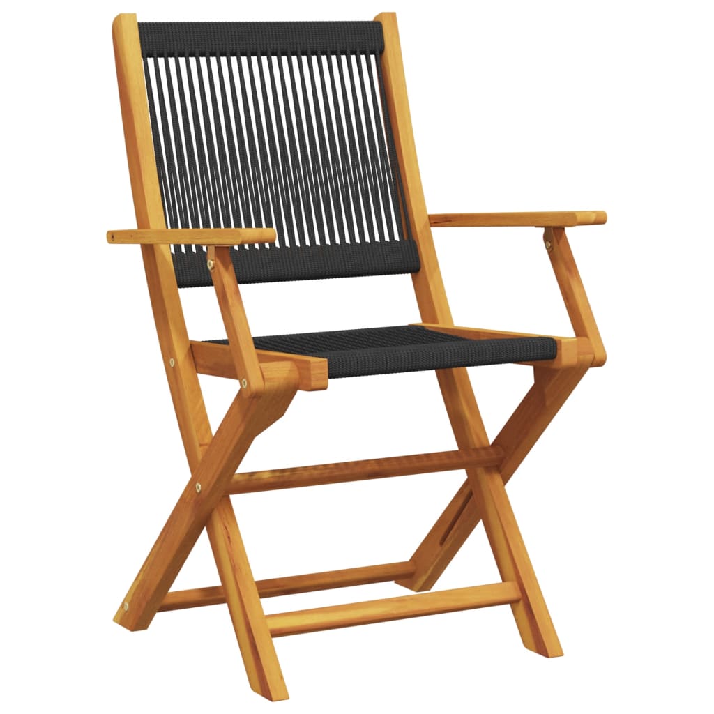 Bistro Set | Black, Natural Wood | Solid Acacia wood, Polypropylene