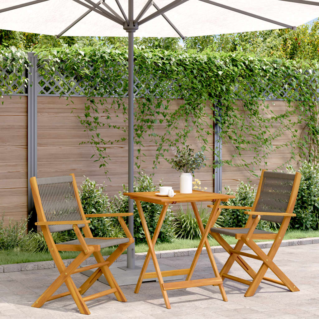Bistro Set | Grey | Solid acacia wood, Polypropylene | Compact