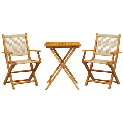 Bistro Set | Beige | Solid acacia wood, Polypropylene | Compact