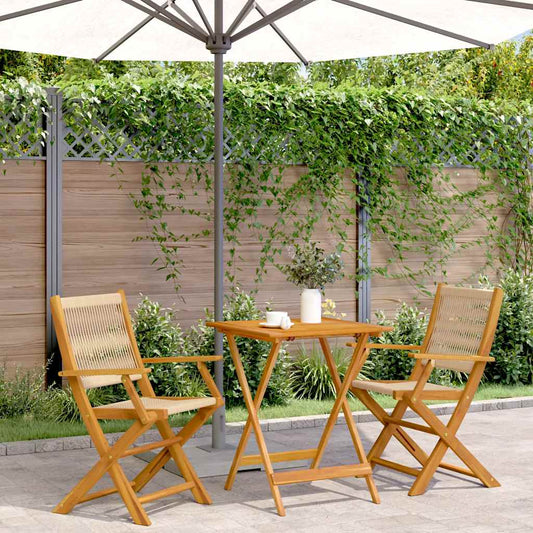 3 Piece Bistro Set Beige Polypropylene and Solid Wood