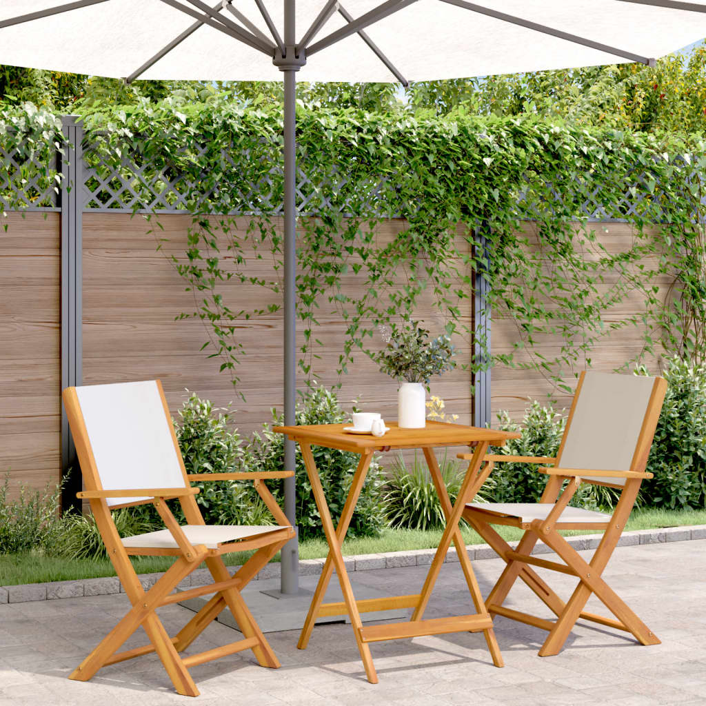 Bistro Set | Cream White | Solid Acacia Wood | 2-Seater | Foldable