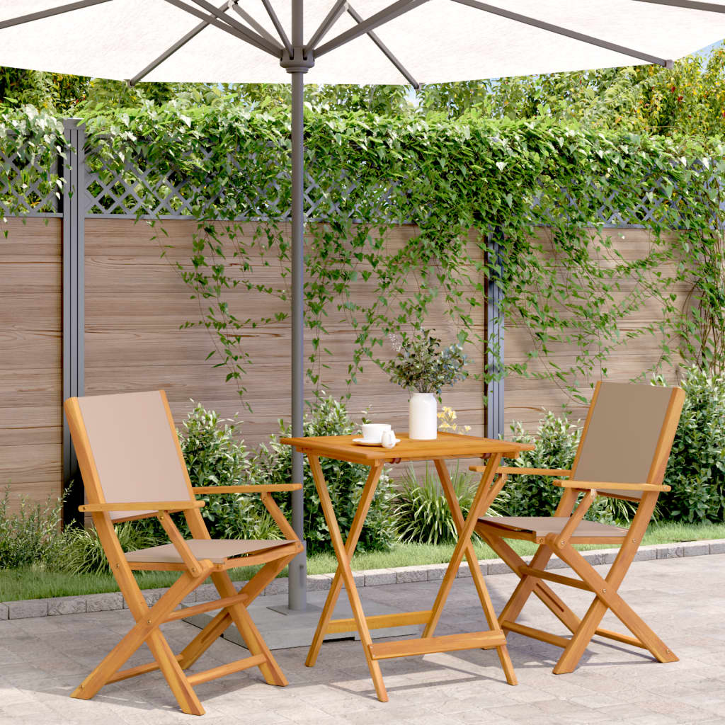 Bistro Set | Taupe | Solid Acacia wood, 100% polyester fabric | Compact