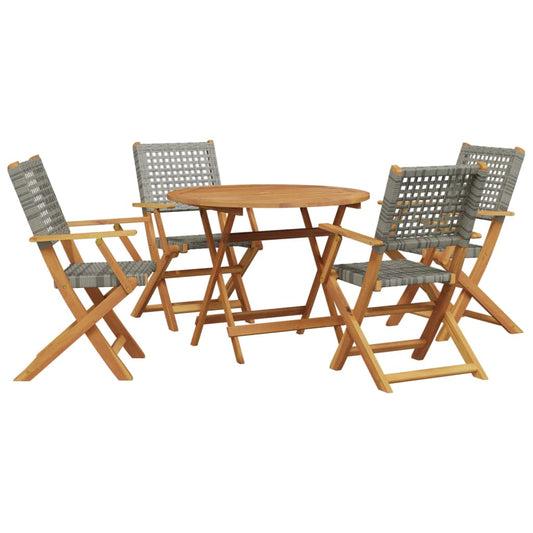 5 Piece Garden Dining Set Grey Poly Rattan and Solid Wood