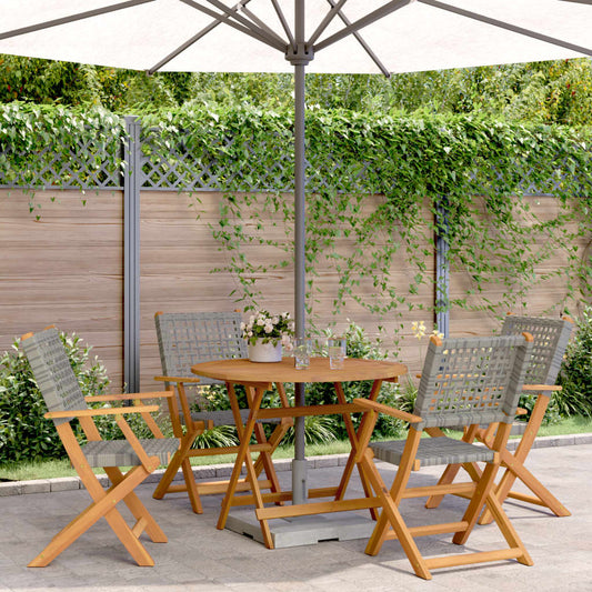 5 Piece Garden Dining Set Grey Poly Rattan and Solid Wood